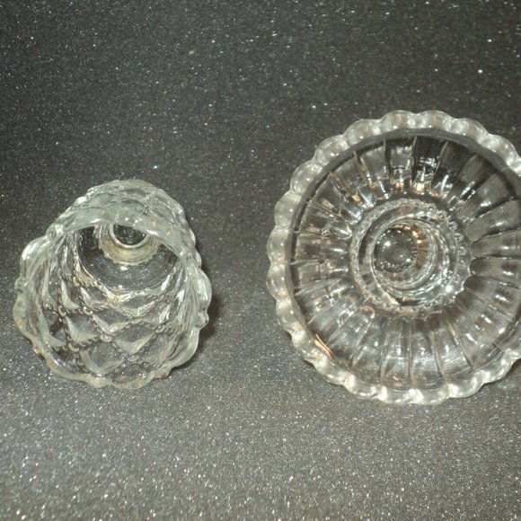 Vintage PartyLite Candle Holders Clear Quilted Crystal Set of 2, 4 Pieces P924 - Picture 4 of 5